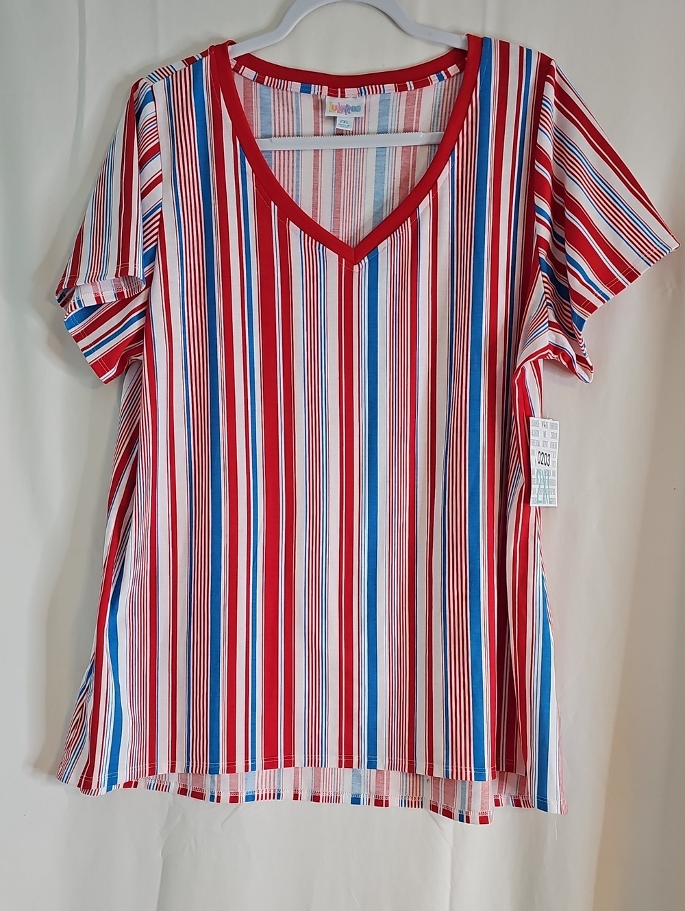 Lularoe Christy TWomen’s Red Multi-Stripe V-Neck Top